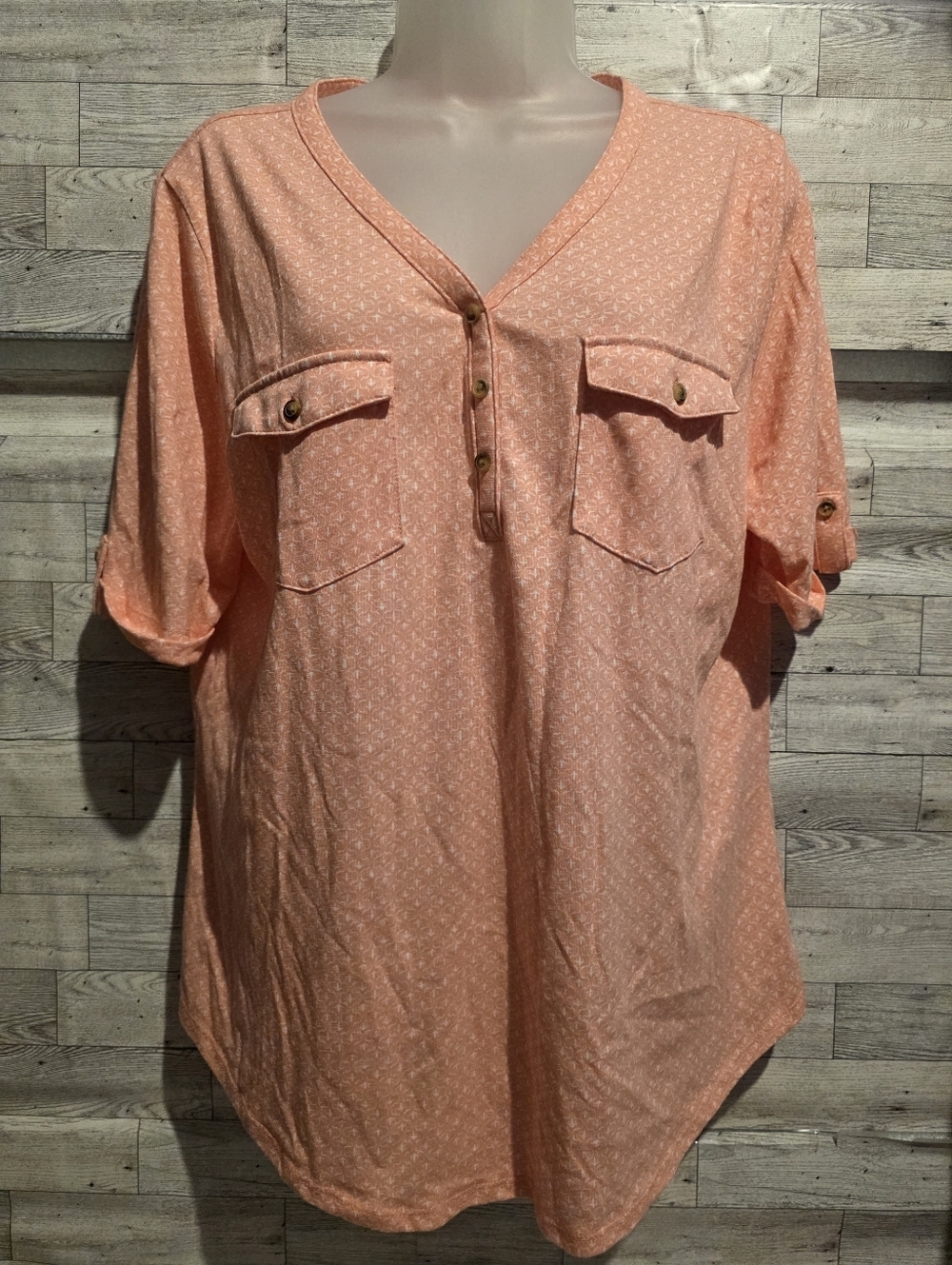 croft & barrow Peach Short-Sleeve Button Henley Tunic